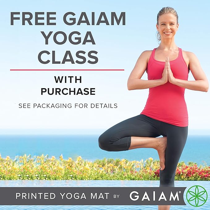Gaiam Yoga Mat - Premium 6mm Print Extra Thick Non Slip Exercise & Fitness Mat for All Types of Yoga, Pilates & Floor Workouts (68"L x 24"W x 6mm Thick)