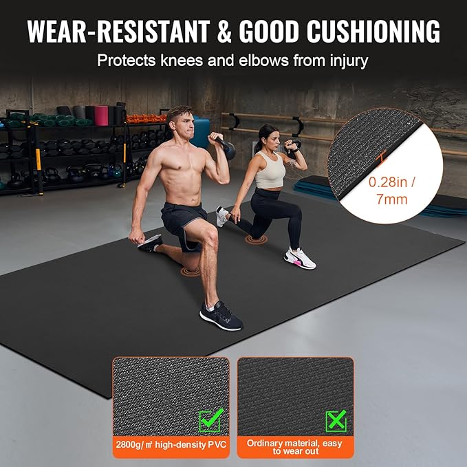 VEVOR Large Exercise Mat, Non Slip High Density Premium Yoga Mat, Exercise Yoga Mat for Men Women, Fitness & Exercise Mat with Bag & Carry Strap, for All Types of Home Yoga, Pilate & Floor Workout