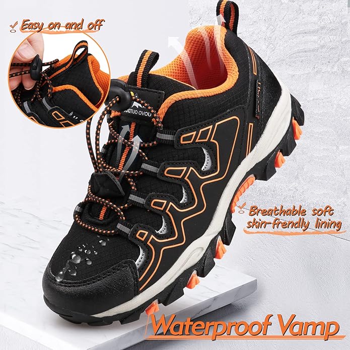 Boys Girls Hiking Trail Shoes Waterproof Slip Resistant Outdoor Trekking Walking Running Sneakers(Little/Big Kids)