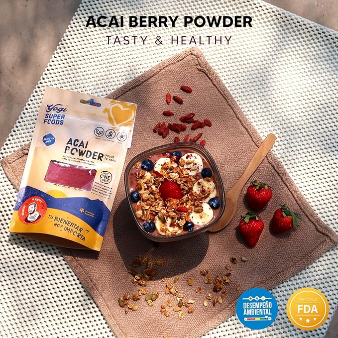Acai Berry Powder, Freeze Dried Acai Powder - Organic Acai Powder for Smoothie Bowls, High in Nutrient-Dense Antioxidants, Made from Brazilian Acai Trees - Vegan, Gluten Free