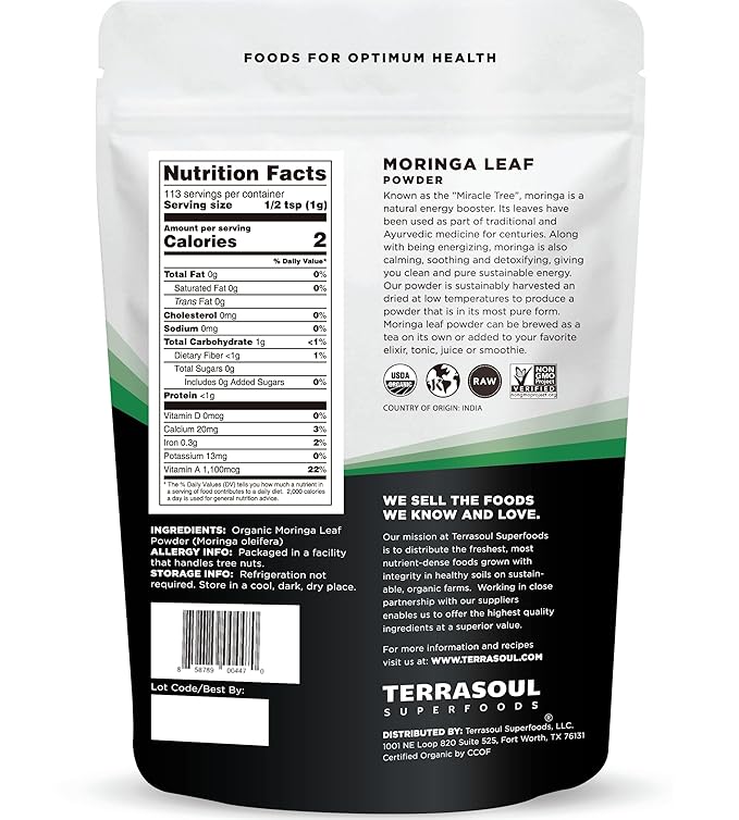 Terrasoul Superfoods Organic Moringa Powder, 11 Oz : Detox - Antioxidants - Immunity