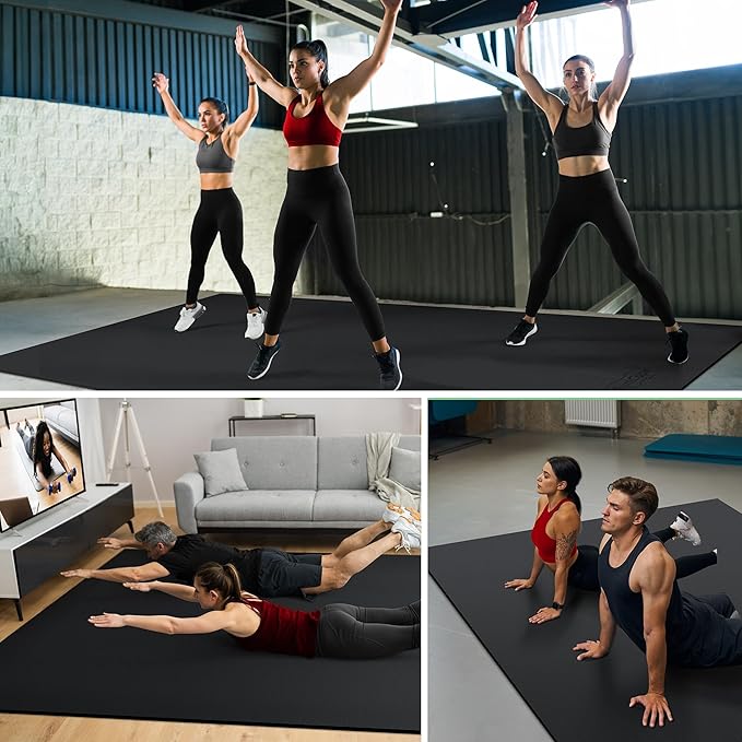 Large Exercise Mat for Home Workout,12‘x6’/10'x6'/9'x6'/8'x6'/7'x5'/6'x4' (7mm) Extra Thick Workout Mat, High-Density Gym Mat for Cardio, Jump Rope, MMA, Weights (Shoe-Friendly)