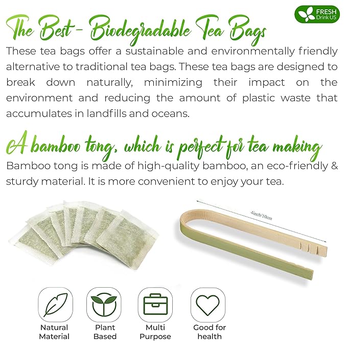 FreshDrinkUS, Premium 55 Pandan Leaf Tea Bags, 100% Natural & Pure from Pandan Leaves. Loose Leaf Pandan Herbal Tea. Made with Natural Material Tea Bags. No Sugar, No Caffeine, No Gluten, Vegan.