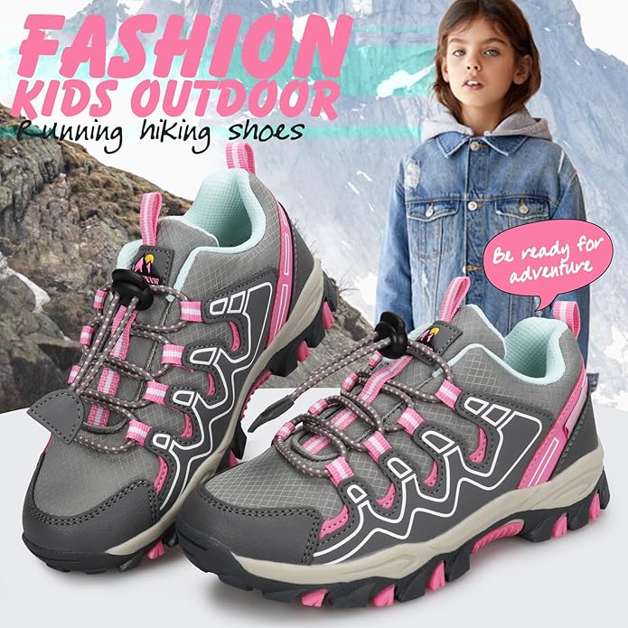 UOVO Boys Girls Hiking Shoes Kids Waterproof Running Trail Fashion Sneakers Breathable Lightweight Non-Slip Outdoor Walking Sports Shoe(Little/Big Kids)
