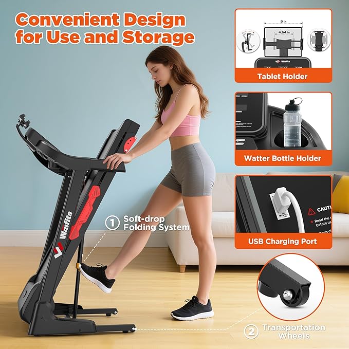 3.5HP Folding Treadmills for Home with Incline Optional, 300 lbs Capacity, 8.0MPH Speed, 17'' Wide Belt, App, Bluetooth Connection, 64 Programs, USB Charging Port, BMI Detector for Home Use
