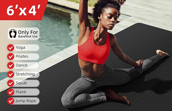 Extra Large Yoga Mat - 72"x35", 72"x48", 78"x57" - Wide TPE Exercise Mat for Home, Stretching, Couples & Family Workouts - 6-12mm Thick, Non-Slip & Waterproof - with Carry Bag and Straps