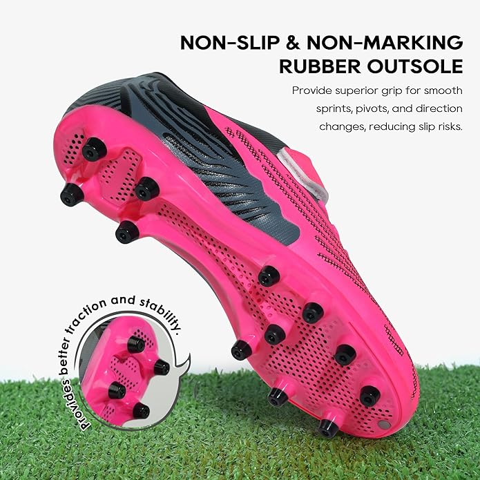 brooman Kids Firm Ground Soccer Cleats Boys Girls Athletic Football Shoes