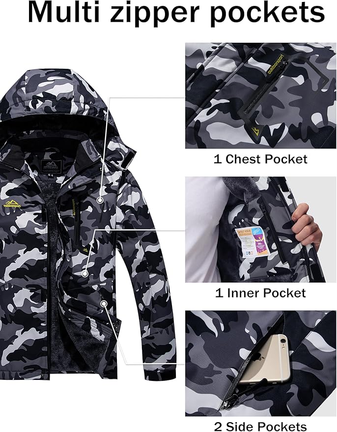 MAGCOMSEN Men's Winter Coats Water Resistant Ski Snow Jacket Warm Fleece Jacket Parka Raincoats With Multi-Pockets