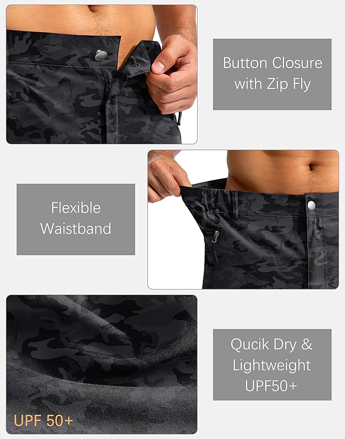 Pudolla Men's Hiking Cargo Shorts 9" Lightweight Outdoor Work Shorts for Men Travel Golf Camping Casual with 5 Zipper Pockets