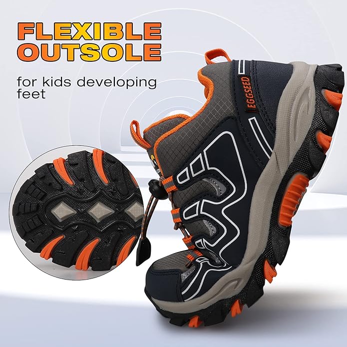 Boys Girls Hiking Trail Shoes Waterproof Slip Resistant Outdoor Trekking Walking Running Sneakers(Little/Big Kids)