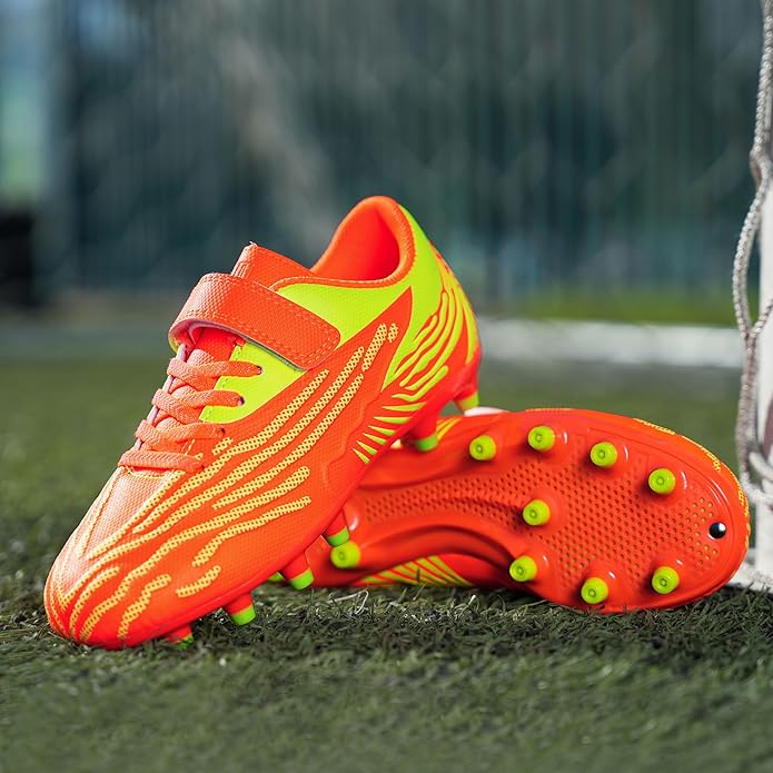 brooman Kids Firm Ground Soccer Cleats Boys Girls Athletic Football Shoes