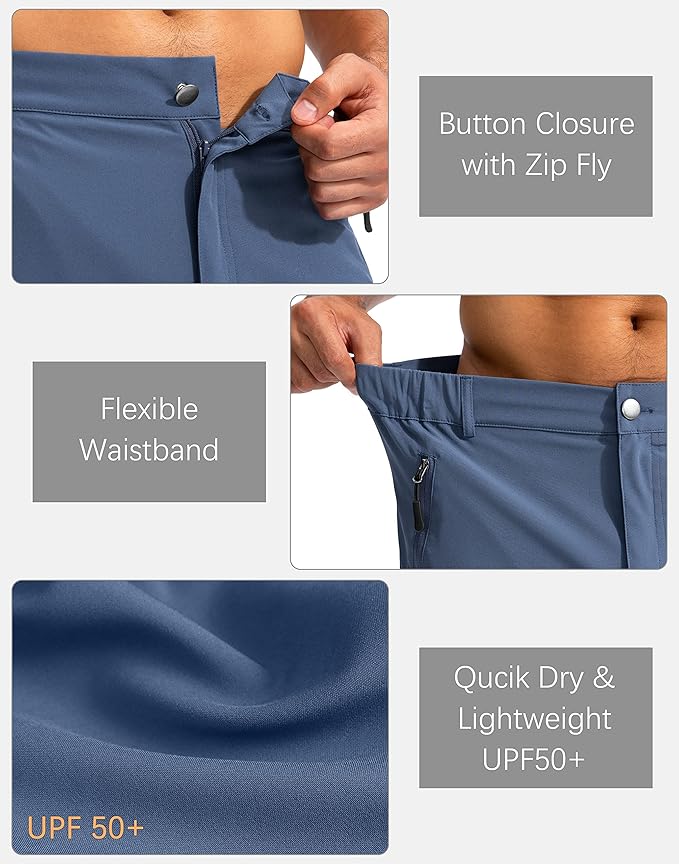 Pudolla Men's Hiking Cargo Shorts 9" Lightweight Outdoor Work Shorts for Men Travel Golf Camping Casual with 5 Zipper Pockets