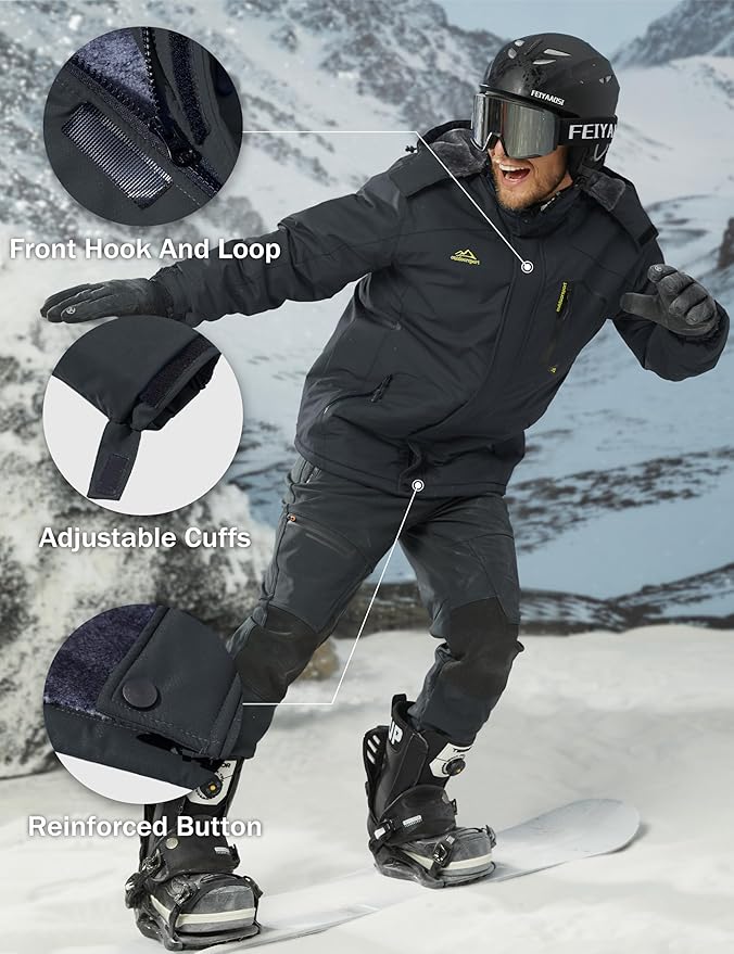 MAGCOMSEN Men's Winter Coats Water Resistant Ski Snow Jacket Warm Fleece Jacket Parka Raincoats With Multi-Pockets