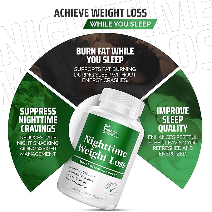 DR VITAMIN SOLUTIONS Nighttime Fat Burner Supplements - Appetite Suppressants for Weight Loss - Night-Time Fat Burner for Women and Men Supporting Sleep & Relaxation - Weight Loss Pills - 30