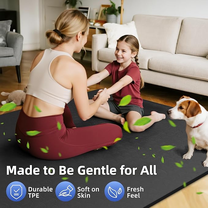Extra Large Yoga Mat - 72"x35", 72"x48", 78"x57" - Wide TPE Exercise Mat for Home, Stretching, Couples & Family Workouts - 6-12mm Thick, Non-Slip & Waterproof - with Carry Bag and Straps