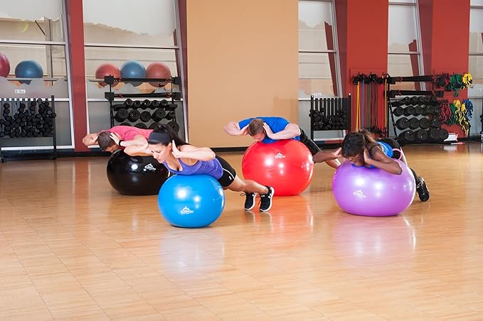 Black Mountain Products Exercise Stability Yoga Ball, Foot Pump, Ball Plug, Plug Puller, 2000 Lbs Static Weight Capacity Antiburst