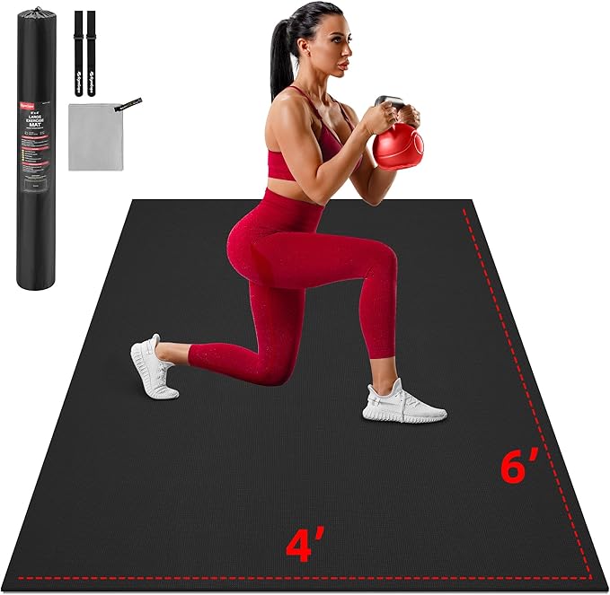 Extra Large Exercise Mat, 10'x6'/9'x6'/8'x6'/7'x5'/6'x4' (8mm/10mm) Thick Workout Mat for Home Gym Flooring, Garage, Shoe-Friendly, High-Density, MMA, HIIT, Weight Lifting, Cardio&Strength