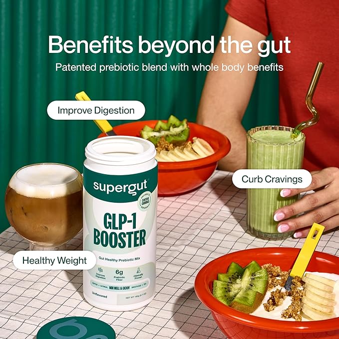 Supergut Gut Healthy GLP-1 Booster - High Fiber GLP-1 Supplement Powder for Women & Men - Sugar-Free Drink Mix for Gut Health (20 Servings)