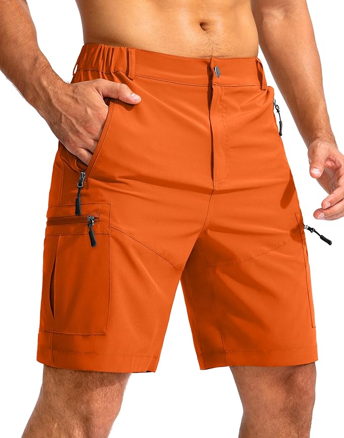 Pudolla Men's Hiking Cargo Shorts 9" Lightweight Outdoor Work Shorts for Men Travel Golf Camping Casual with 5 Zipper Pockets