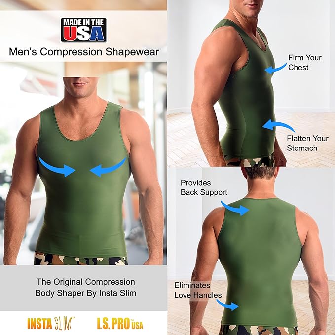Insta Slim -Made in USA- Compression Tank-Top Shapewear for Men. Tummy Control Slimming Body-Shaper for Belly & Back Support