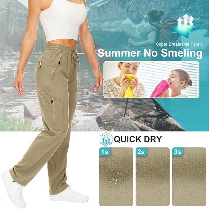 Womens Hiking Pants Quick Dry UPF 50 Lightweight Travel Golf Cargo Safari Pants Zipper Pockets