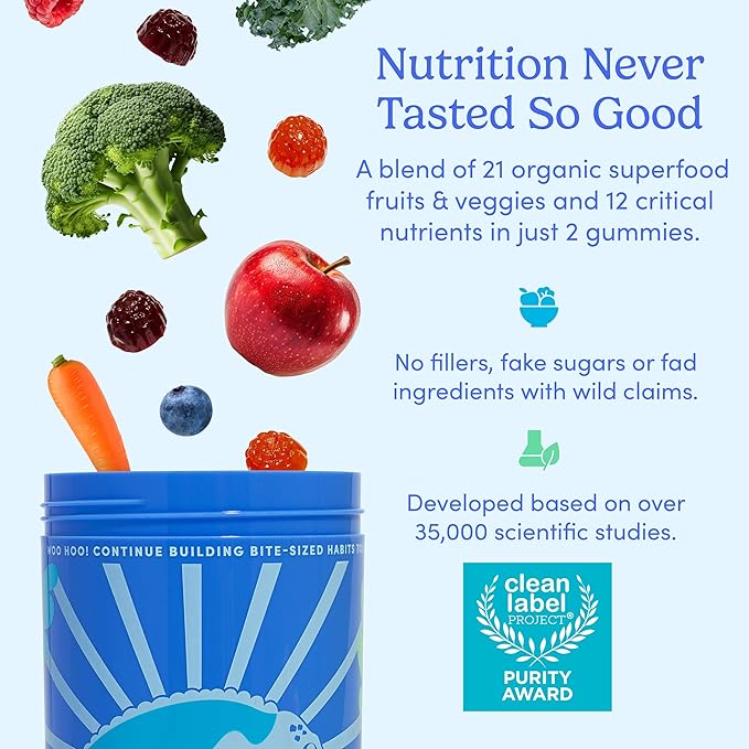 FIRST DAY Vitamins for Teens - Teen Multi Vitamins for Girls & Boys 12-17, Organic Fruit & Veggie Blend - 12 Key Nutrients: Vitamins A, B1, B2, B6, B9, B12, C, D3, E, K2-30 Day Supply