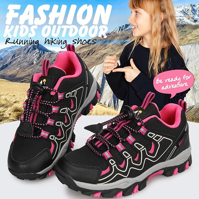 UOVO Boys Girls Hiking Shoes Kids Waterproof Running Trail Fashion Sneakers Breathable Lightweight Non-Slip Outdoor Walking Sports Shoe(Little/Big Kids)