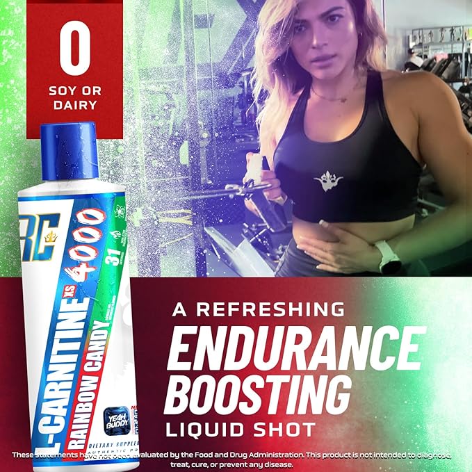 Ronnie Coleman Signature Series L Carnitine XS 4000 Liquid, Stimulant Free, Sugar Free, Zero Carbs, Lean Muscle Strength Support for Men & Women, 16 Oz (16 oz, Rainbow Candy (4000))