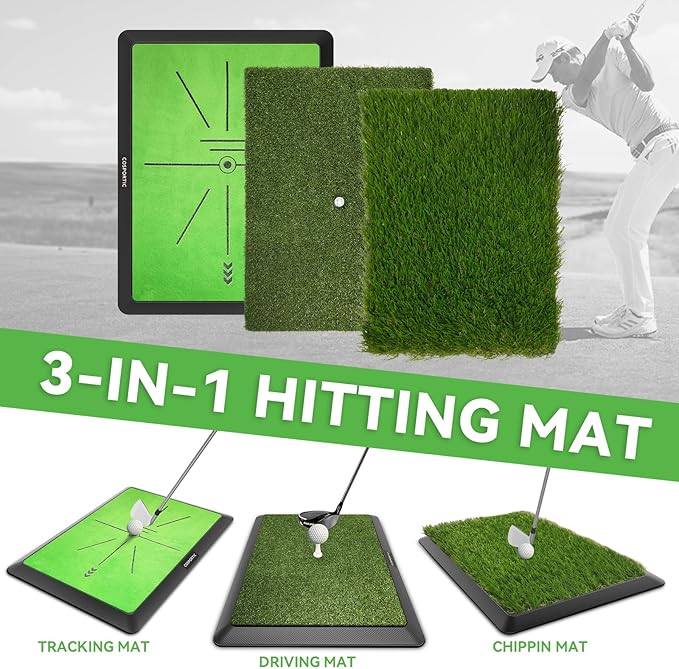 Golf Hitting Mat,Golf Training Mat for Swing Path Feedback Detection Batting, Extra Replaceable Golf Practice Mat 16"x12", Golf Gifts for Men Women for Home Indoor Outdoor