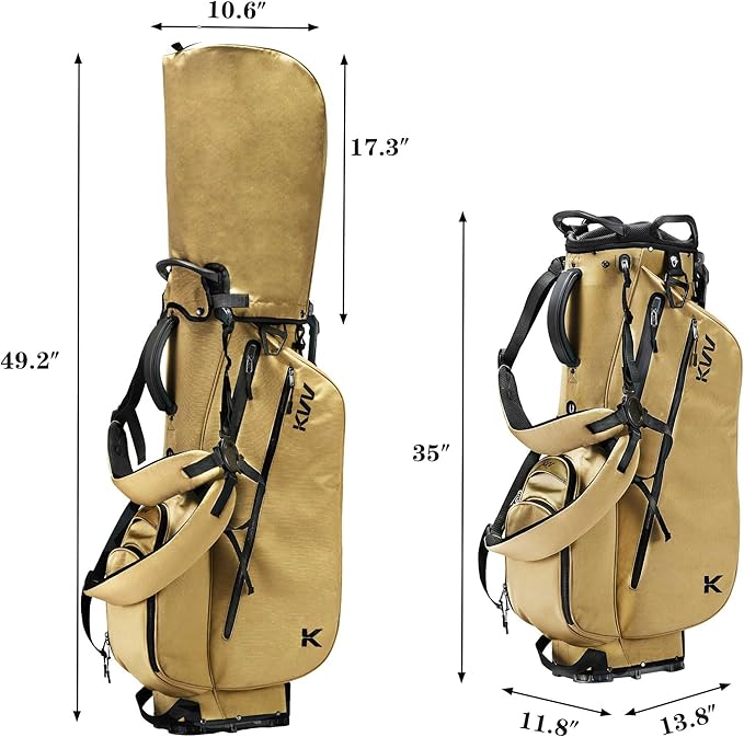 KVV Lightweight Golf Stand Bag with 7 Way Full-Length Dividers, 5 Zippered Pockets, Automatically Adjustable Dual Straps，Elegant Design