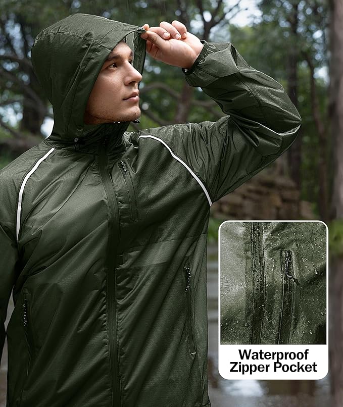 SWISSWELL Mens Cycling Rain Jacket Waterproof Lightweight Windbreaker Jackets for Men Raincoat with Hood