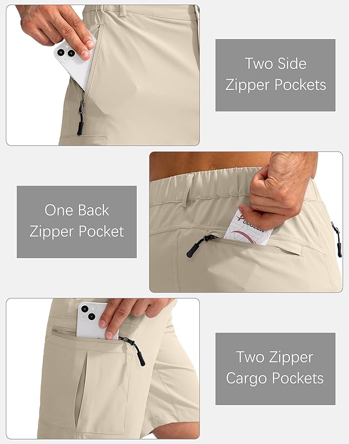 Pudolla Men's Hiking Cargo Shorts 9" Lightweight Outdoor Work Shorts for Men Travel Golf Camping Casual with 5 Zipper Pockets