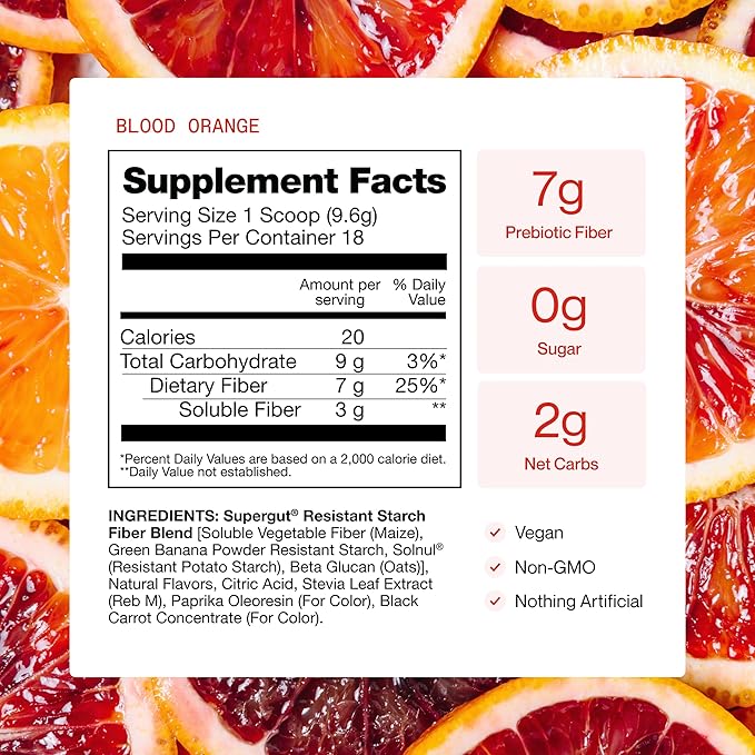 Supergut Gut Healthy Flavored GLP-1 Booster, Blood Orange - High Fiber GLP-1 Supplement Powder for Women & Men - Sugar-Free Drink Mix for Gut Health & Digestive Support (18 Servings)