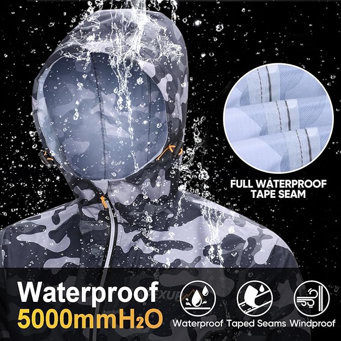 APEXUP Packable Rain Jacket Men with Reflective Zipper, Lightweight Waterproof Raincoat, Mens Rain Jacket for Outdoor Sports