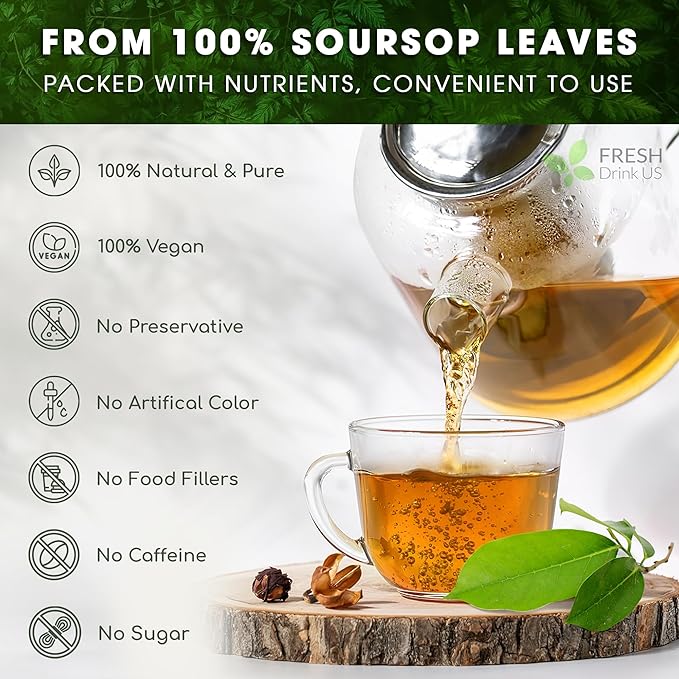 FreshDrinkUS, 240+ Premium Soursop Graviola Dried Leaves Tea, 230-250 Whole Soursop Leaves, Wildcrafted, Graviola , Guanabana , Hoja Guanabana, Loose Leaf Herbal , No Gluten, Vegan