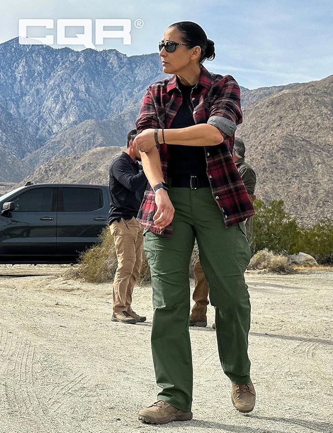 CQR Women's Flex Stretch Tactical Pants, Water Resistant Ripstop Cargo Work Pants with Pockets for Outdoor & Hiking