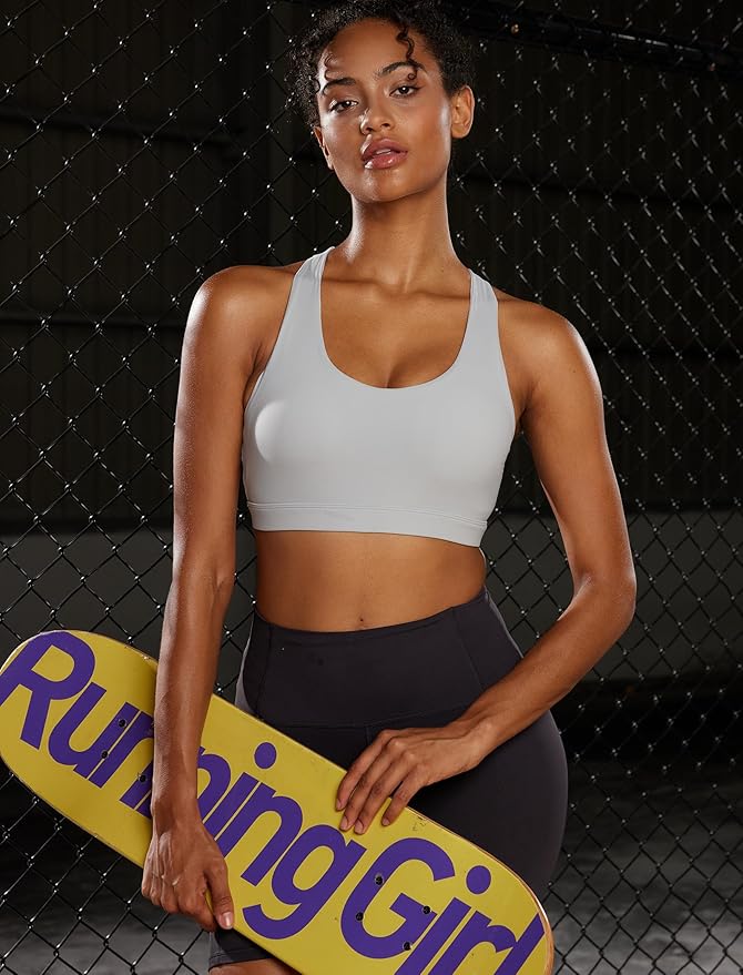 RUNNING GIRL Sports Bra for Women, Criss-Cross Back Padded Strappy Sports Bras Medium Support Yoga Bra with Removable Cups