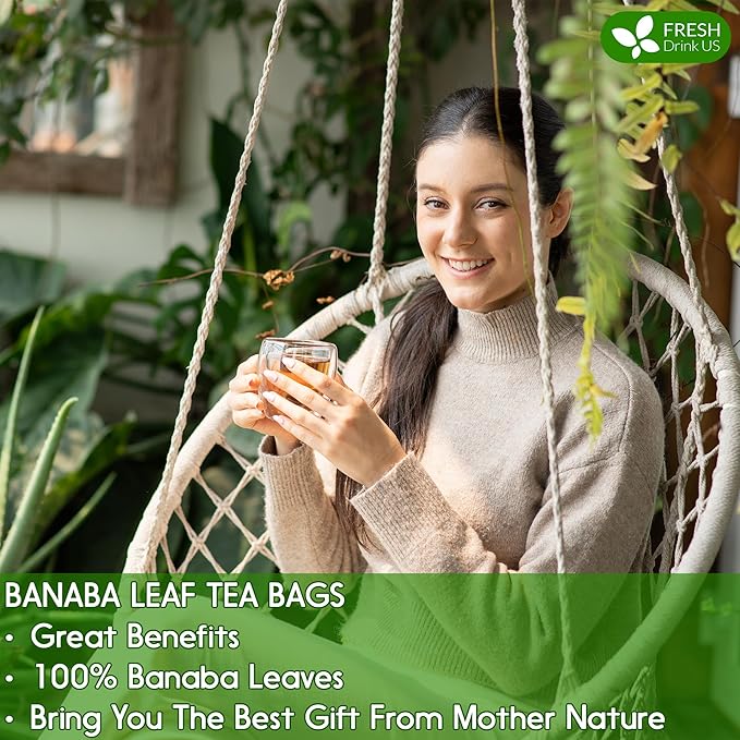 FreshDrinkUS, Premium 40 Banaba Tea Bags, 100% Natural & Pure from Banaba Leaves. Loose Leaf Banaba Herbal Tea. No Sugar, No Caffeine, No Gluten, Vegan.