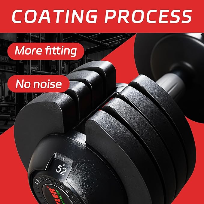 52LBS Single/Pair Adjustable Dumbbells Set Premium Rubber Coated Dumbbell Set with Secure Locking Mechanism for Safe & Customizable Strength Training