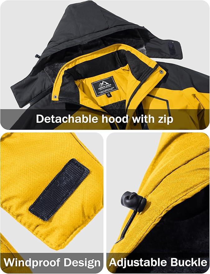 MAGCOMSEN Men's Winter Coats Water Resistant Ski Snow Jacket Warm Fleece Jacket Parka Raincoats With Multi-Pockets