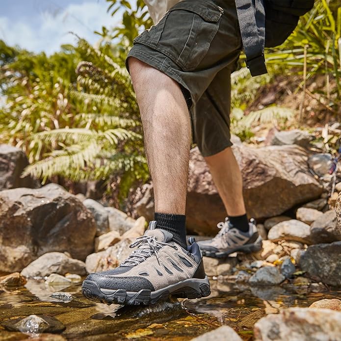 SHULOOK Men's Waterproof Hiking Shoes Lightweight Anti Slip Outdoor Ankle Boots Breathable Hike Trekking Trails Shoe