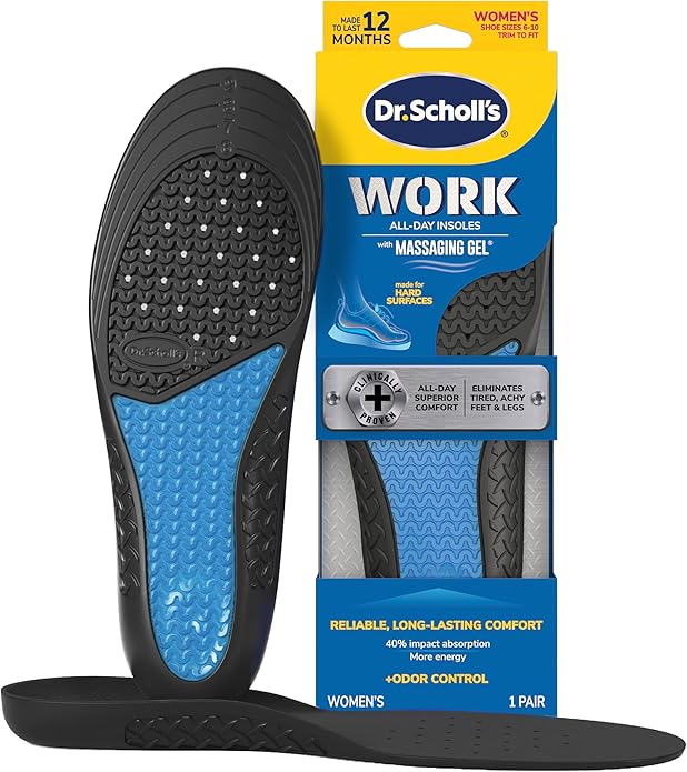 Dr. Scholl's Work All-Day Superior Comfort Insoles with Massaging Gel - Designed for Men & Women with Hard-Working Feet, Eliminates Sore Muscles and Tired Legs, Arch Support Inserts with Odor Control