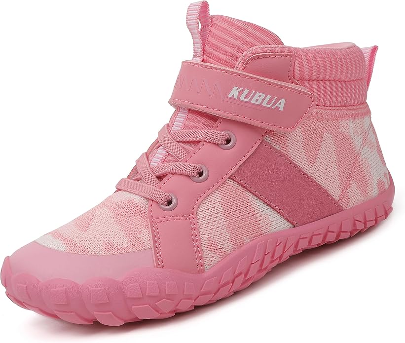 KUBUA Kids High Top Barefoot Shoes Boys Girls Minimalist Sneakers Lightweight Comfort Zero Drop Shoes Toddler Little Big Kid