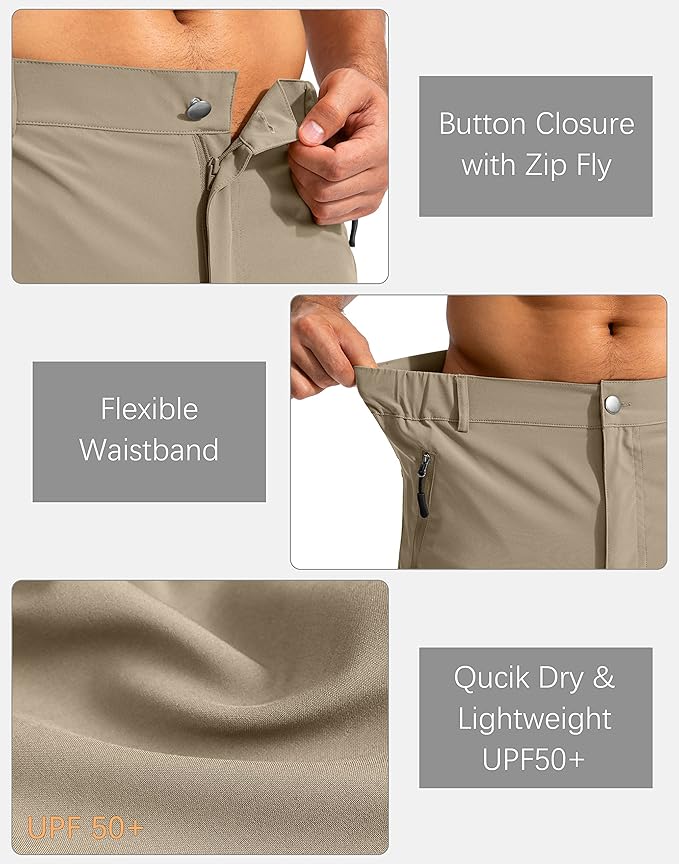 Pudolla Men's Hiking Cargo Shorts 9" Lightweight Outdoor Work Shorts for Men Travel Golf Camping Casual with 5 Zipper Pockets