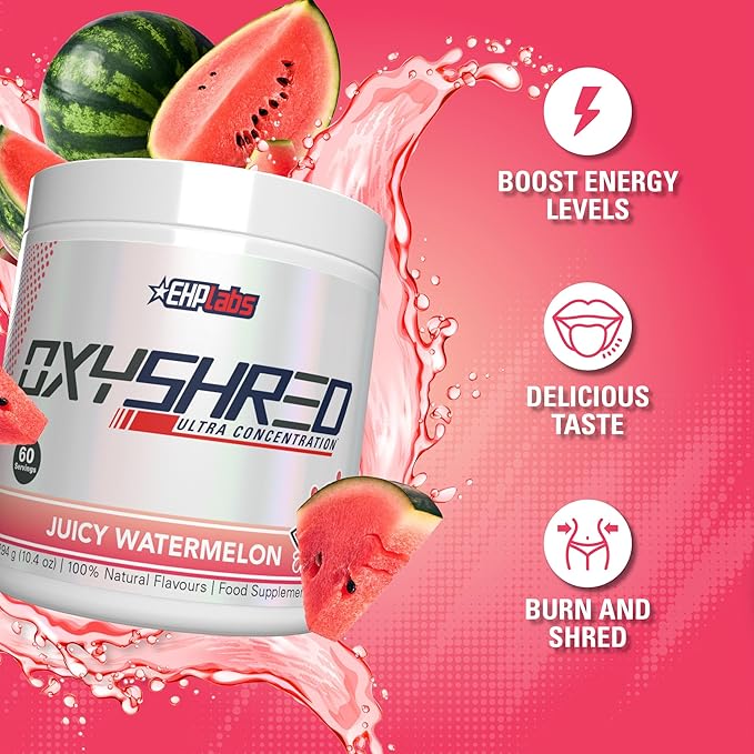 EHP Labs OxyShred Pre Workout Powder - Preworkout Powder with L Glutamine & Acetyl L Carnitine, Energy Boost Drink - Juicy Watermelon, 60 Servings