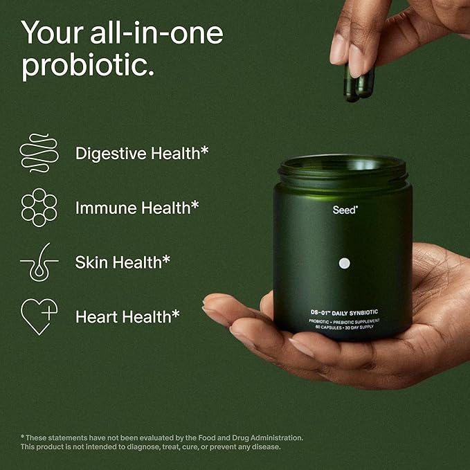 Seed DS-01 Daily Synbiotic - Prebiotic and Probiotic for Women & Men - Digestive Health, Gut Health, Immune Support, Bloating & Constipation Relief - Vegan & Shelf-Stable - 60 Capsules (30-Day Supply)
