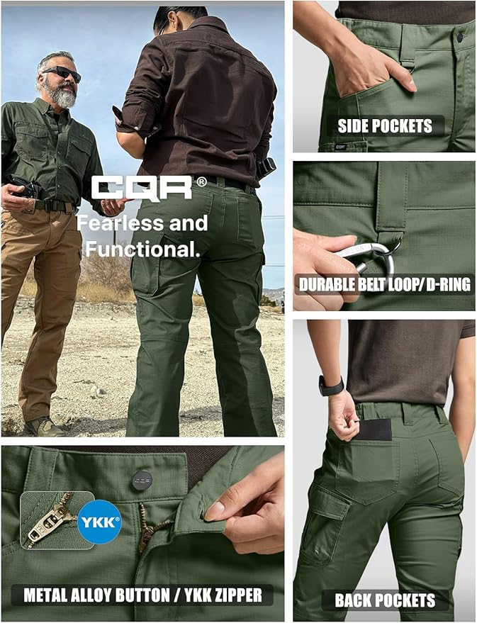 CQR Women's Flex Stretch Tactical Pants, Water Resistant Ripstop Cargo Work Pants with Pockets for Outdoor & Hiking