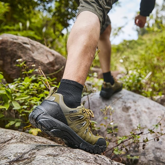 SHULOOK Men's Waterproof Hiking Shoes Lightweight Anti Slip Outdoor Ankle Boots Breathable Hike Trekking Trails Shoe
