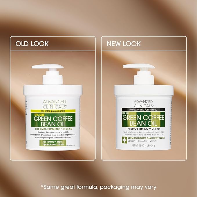 Advanced Clinicals Green Coffee Bean Oil Thermo - Firming Body Lotion | Caffeine Infused Collagen Cream Moisturizer & Body Cream For Women & To Improve Look Of Textured Crepey Skin, W/Travel Size