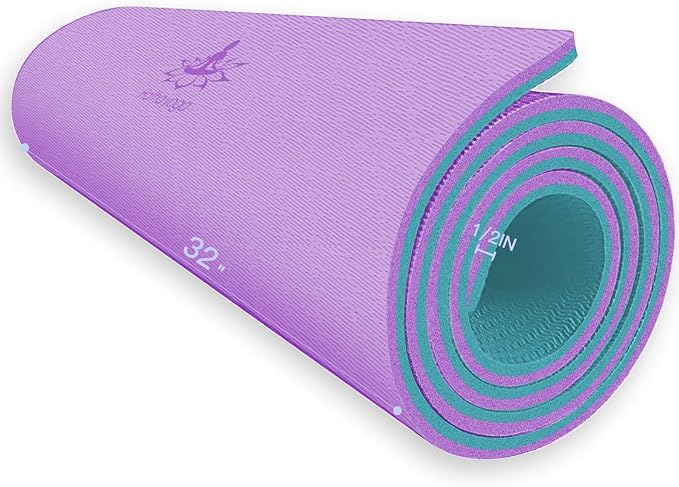 Hatha Yoga Extra Thick TPE Yoga Mat - 72"x 32" Thickness 1/2 Inch -Eco Friendly SGS Certified - With High Density Anti-Tear Exercise Bolster For Home Gym Travel & Floor Outside
